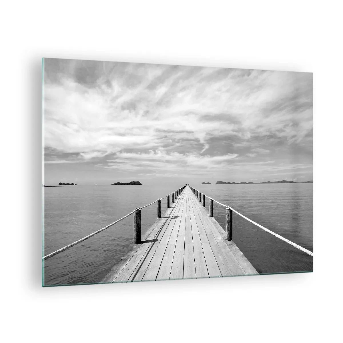 Obraz na skle - Drevené mólo vedúce do diaľky cez pokojné more - 70x50cm - Čo tak cesta… - Moderná nástenná dekorácia do obývacej izby a spálne ARTTOR