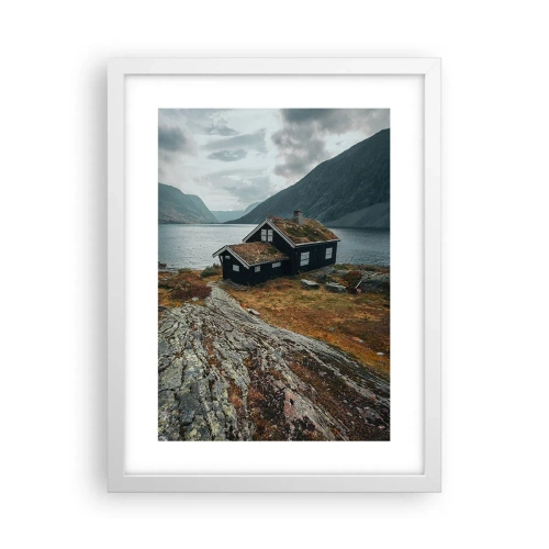 Plagát v bielom ráme - Domček pri fjorde - 30x40 cm