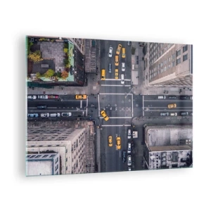 Obraz na skle - Letecký pohľad na rušnú križovatku v meste - 70x50cm - Jednoduchá voľba - Moderná nástenná dekorácia do obývacej izby a spálne ARTTOR