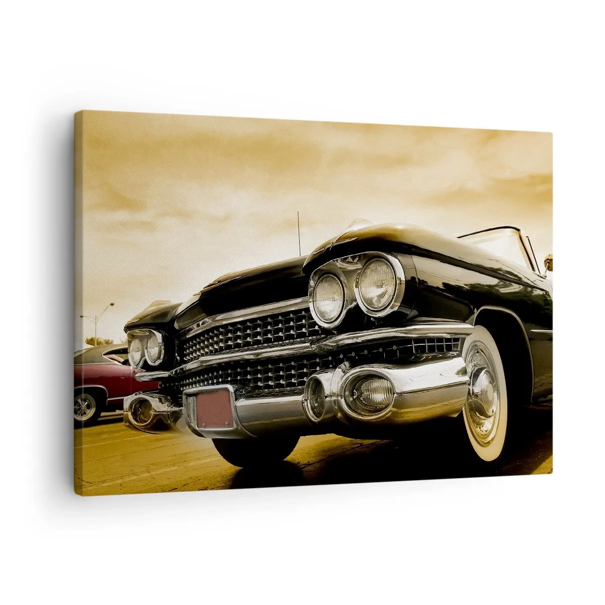 Obraz na plátne - Veterán s retro vzhľadom a chrómovými detailmi. - 70x50cm - Klasika nikdy neskončí - Moderná nástenná dekorácia do obývacej izby a spálne ARTTOR