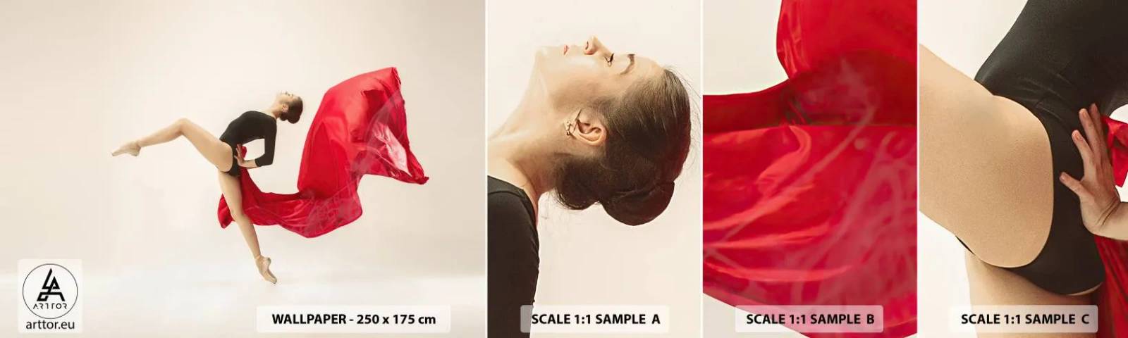 Vzorka samolepiacej fototapety Deluxe Sticker - Červené a čierne - Balerína, Tancujte, balet - 100x30 cm