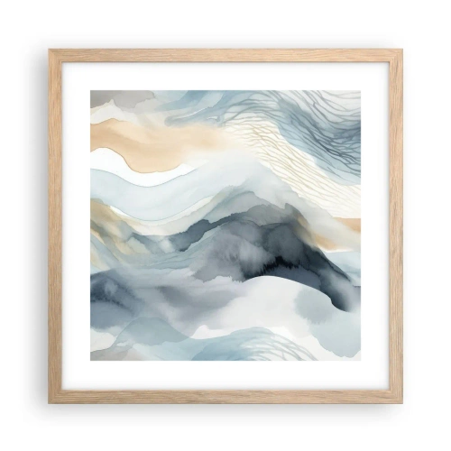 Plagát v ráme zo svetlého duba - Abstrakcia snehu a hmly - 40x40 cm