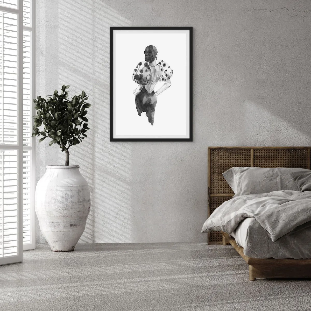 Plagát v čiernom ráme - Štýlová silueta ženy v čiernom s elegantným prízvukom - 50x70cm - Prešla hneď vedľa - Moderná nástenná dekorácia do obývacej izby a spálne ARTTOR