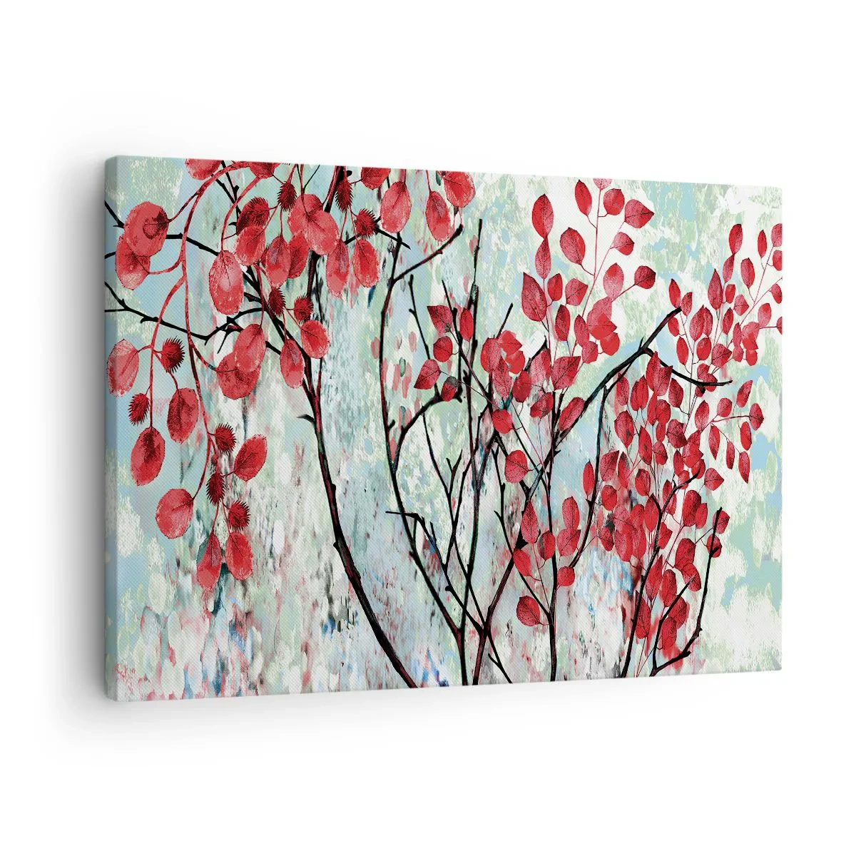 Obraz na plátne - Červené listy proti jasnej oblohe s abstraktnými vzormi - 70x50cm - Strom v šarlátovej - Moderná nástenná dekorácia do obývacej izby a spálne ARTTOR