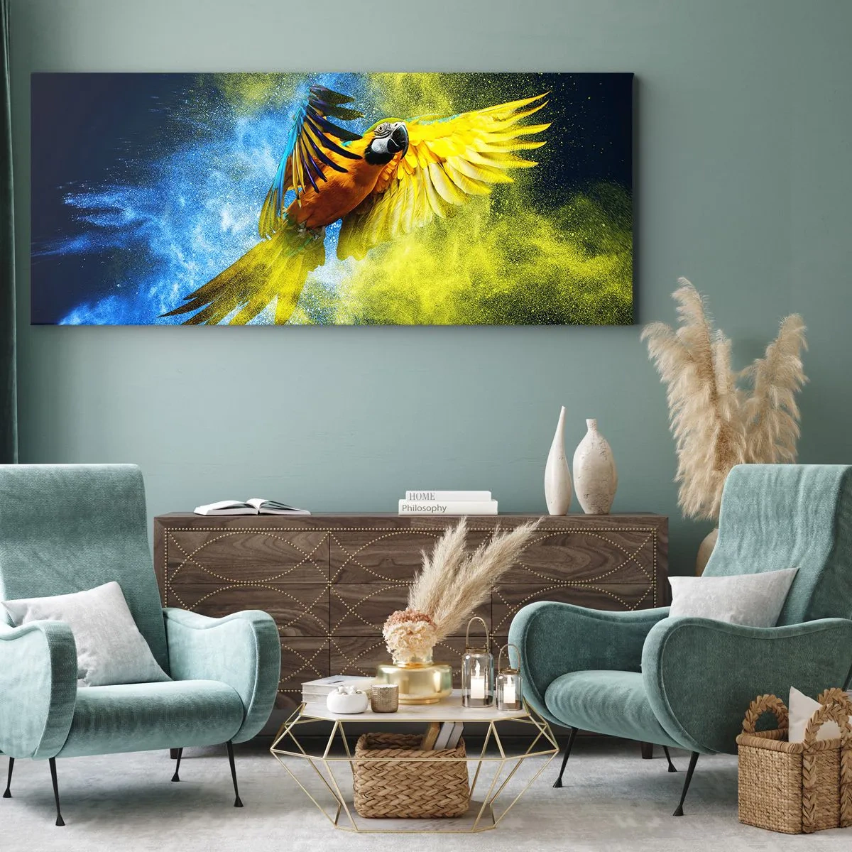 Obraz na plátne - V modro-zlatom prachu - 120x50 cm