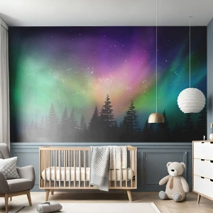 Fototapeta Premium Canvas - Biela mágia - Krajina, Severné svetlá, hviezdy - 500x350 cm