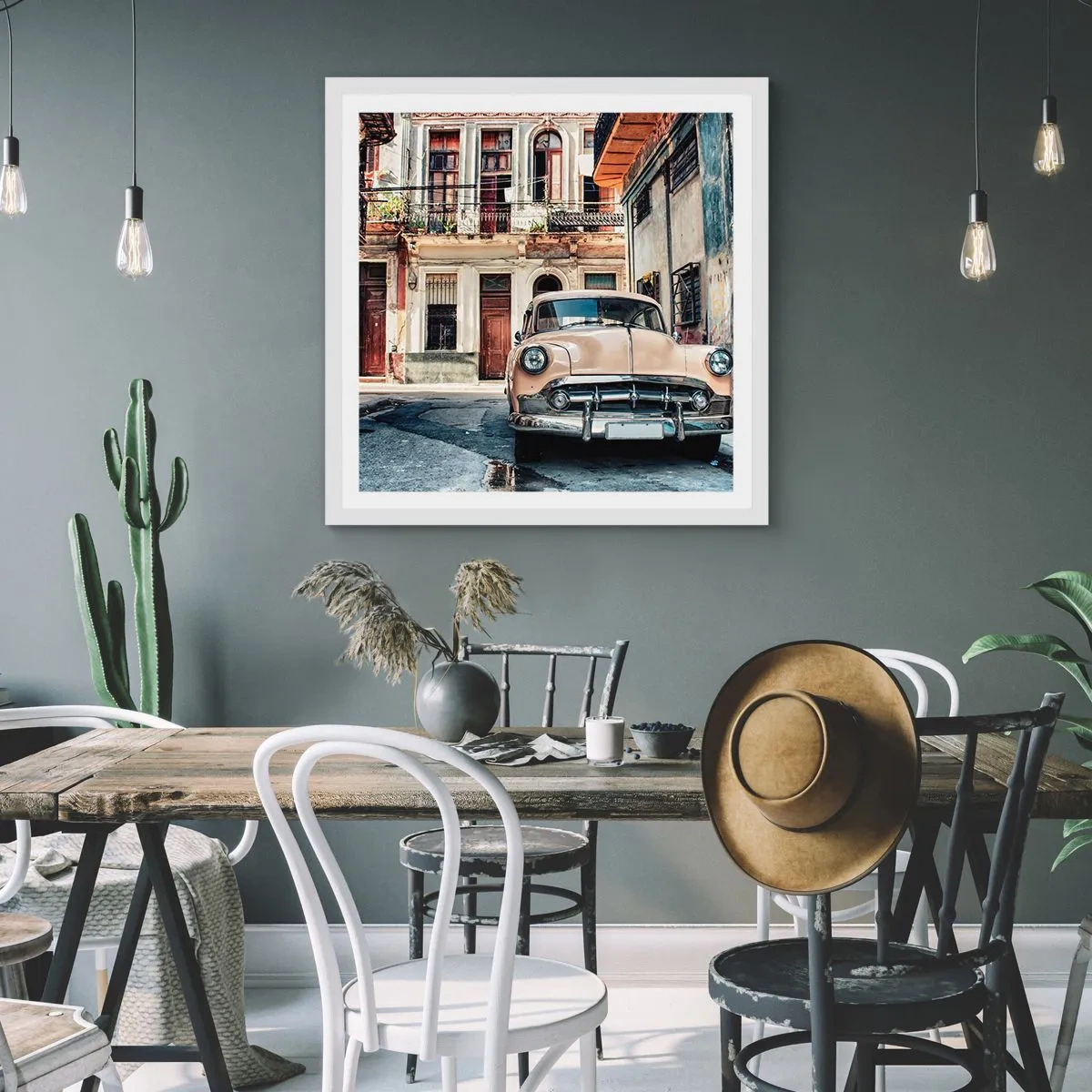 Plagát v bielom ráme - Siesta v Havane - 40x40 cm
