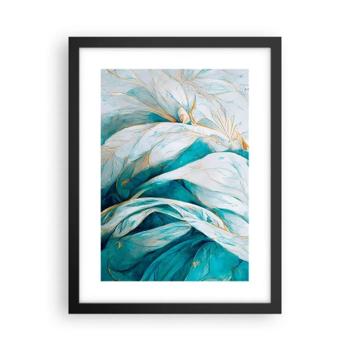 Plagát v čiernom ráme - Modrá abstrakcia so zlatým motívom - 30x40 cm