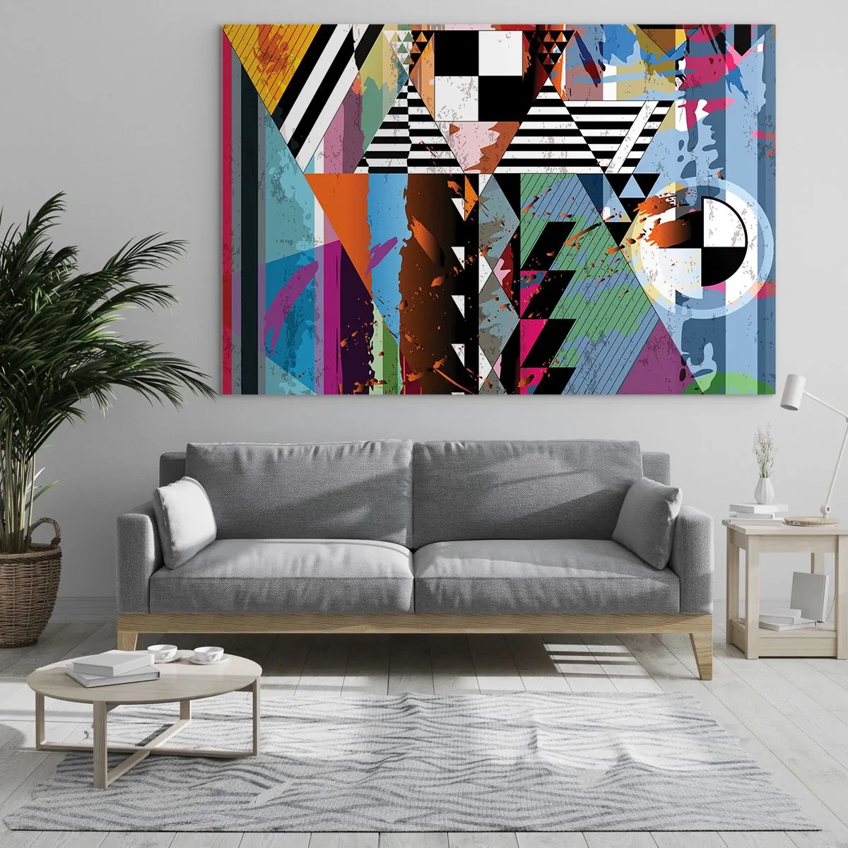 Obraz na skle - Geometrická abstrakcia s rôznymi tvarmi a farbami - 70x50cm - Geometricky a organicky - Moderná nástenná dekorácia do obývacej izby a spálne ARTTOR