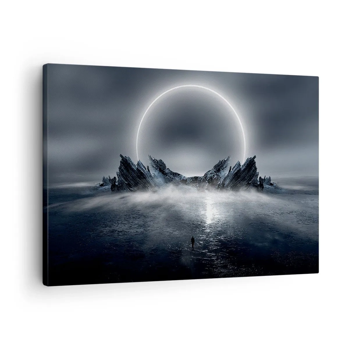 Obraz na plátne - Tajomná krajina s kruhom svetla nad horami - 70x50cm - Finále príbehu - Moderná nástenná dekorácia do obývacej izby a spálne ARTTOR