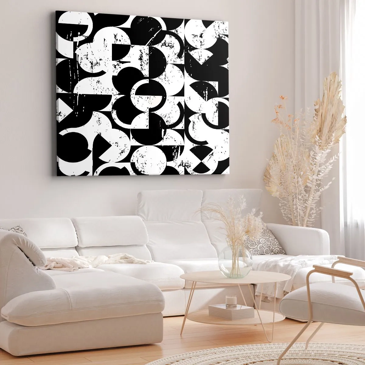 Obraz na plátne - Abstraktný čiernobiely geometrický vzor s vintage efektom - 70x50cm - Biele je biele a čierne čierne - Moderná nástenná dekorácia do obývacej izby a spálne ARTTOR
