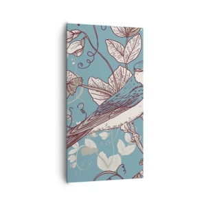 Obraz na plátne - Na bielom strome vtáky a strieborné lístie - 65x120 cm