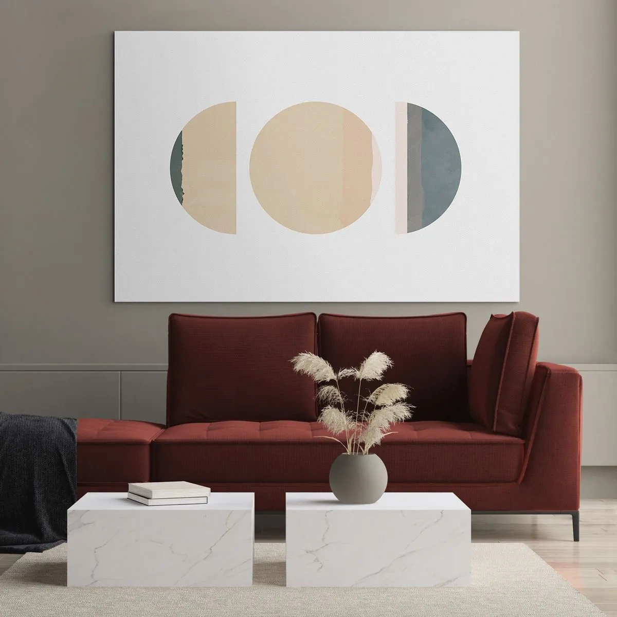 Obraz na skle - Minimalistické geometrické vzory v pastelových farbách - 70x50cm - Kruh za kruhom - Moderná nástenná dekorácia do obývacej izby a spálne ARTTOR