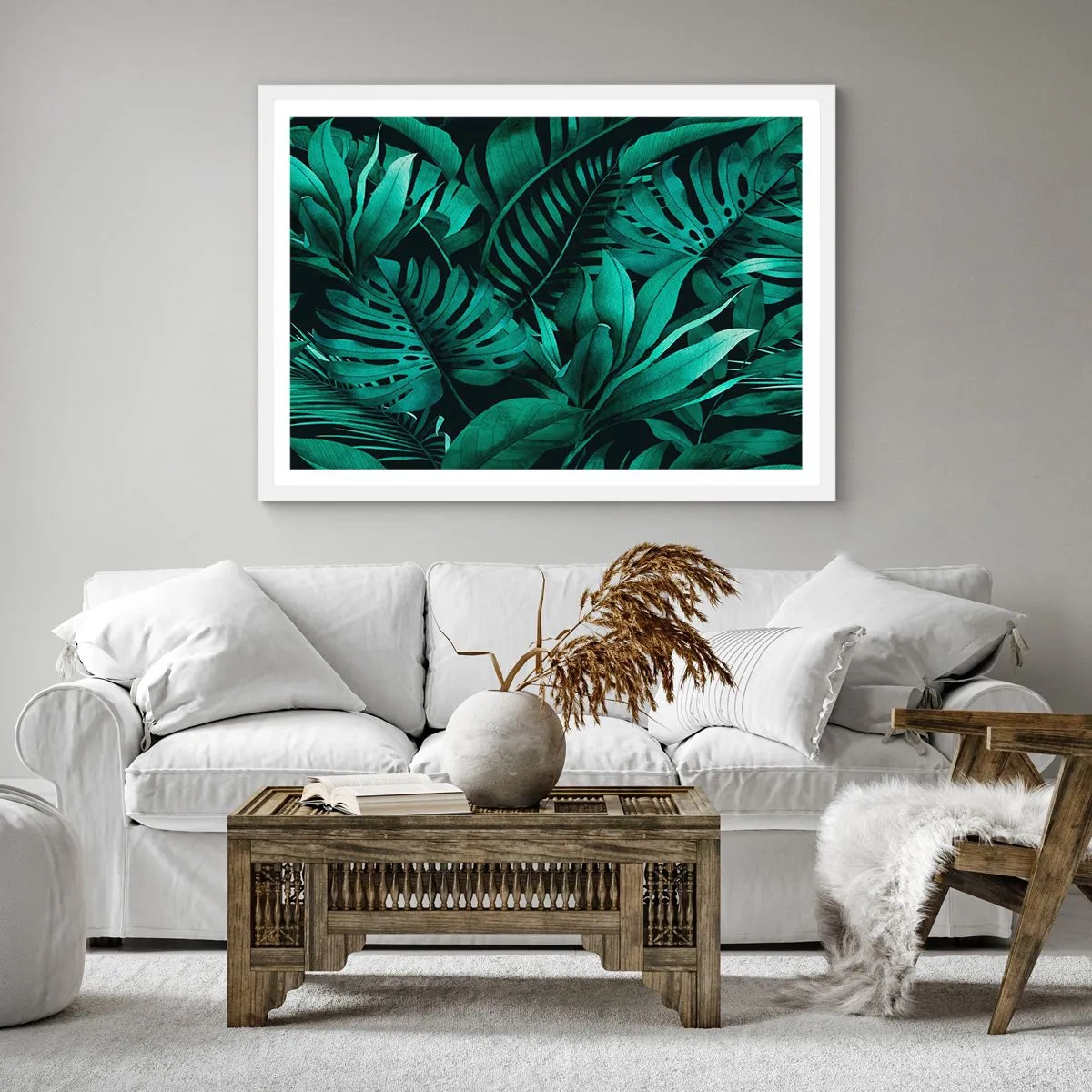 Plagát v bielom ráme - Hĺbka tropickej zelene - 40x40 cm