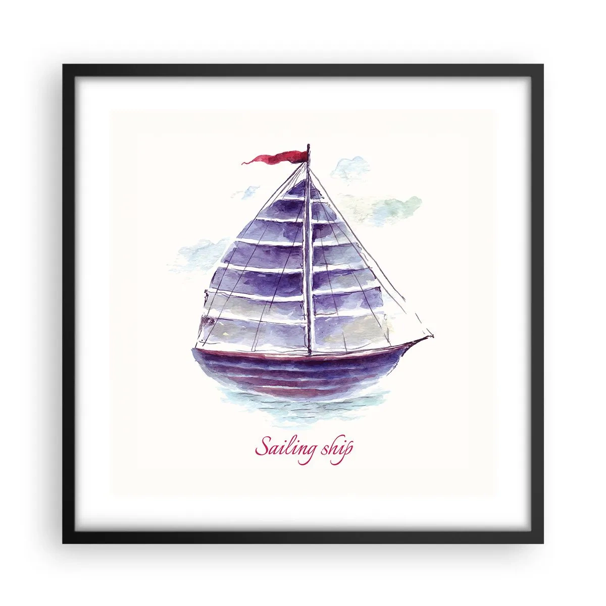 Plagát v čiernom ráme - Napnuté plachty a pokojná voda - 50x50 cm