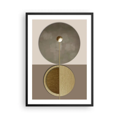 Plagát v čiernom ráme - Moderná geometrická abstrakcia v odtieňoch zlatej a béžovej - 50x70cm - Dokonalá rovnováha - Moderná nástenná dekorácia do obývacej izby a spálne ARTTOR