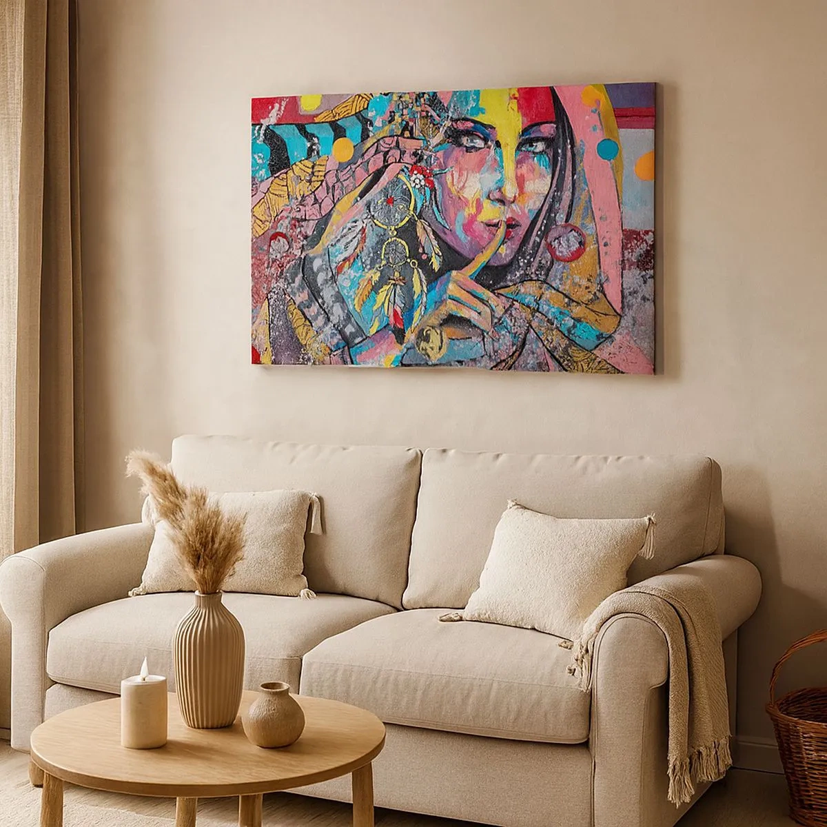 Obraz na plátne - Farebná ženská tvár v umeleckom štýle - 70x50cm - Mlč, než pochopíš - Moderná nástenná dekorácia do obývacej izby a spálne ARTTOR