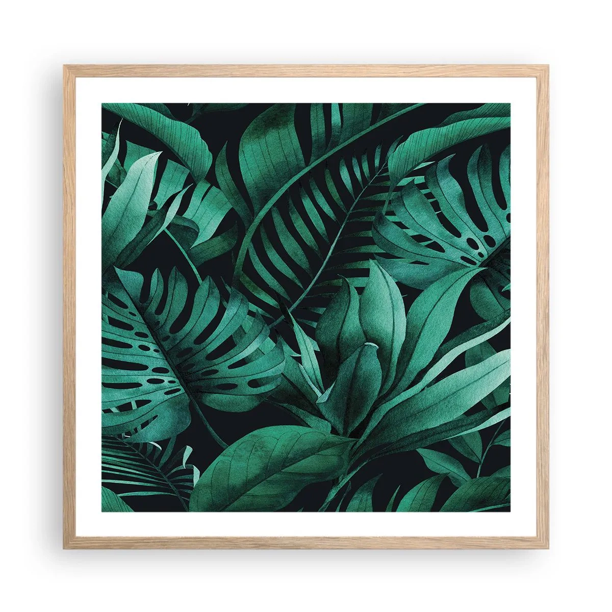 Plagát v ráme zo svetlého duba - Hĺbka tropickej zelene - 60x60 cm