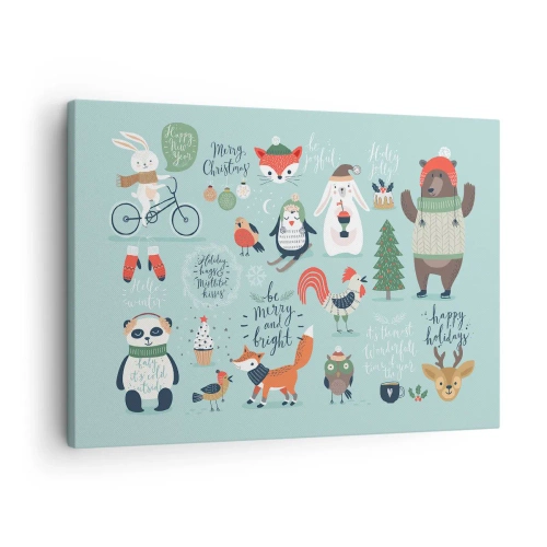Obraz na plátne - Vianočná ilustrácia zvierat v zimnej atmosfére - 70x50cm - Nech sú vždy Vianoce! - Moderná nástenná dekorácia do obývacej izby a spálne ARTTOR