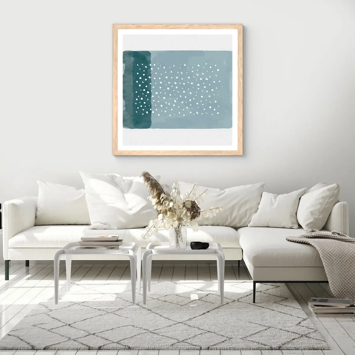 Plagát v ráme zo svetlého duba - Pestované na modrej - 30x30 cm