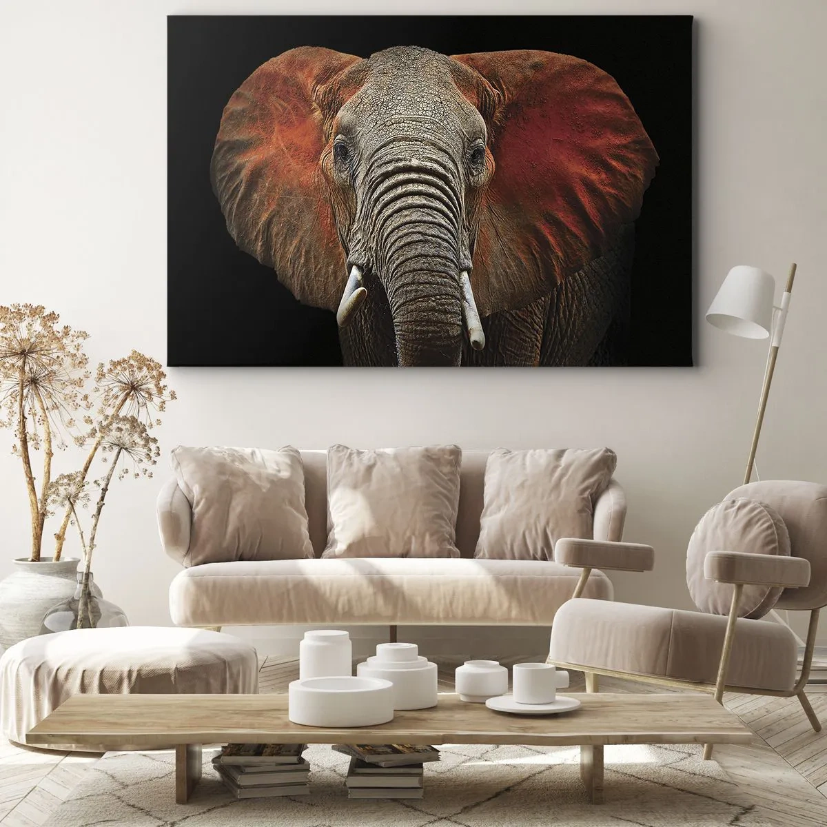 Obraz na plátne - Portrét slona na čiernom pozadí - 70x50cm - Som divoký, a ty? - Moderná nástenná dekorácia do obývacej izby a spálne ARTTOR