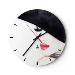 Nástenné hodiny - Portrét ženy s červenými perami - 30x30cm - Elegancia a zmyselnosť - Moderná nástenná dekorácia do obývacej izby, kuchyne a spálne ARTTOR