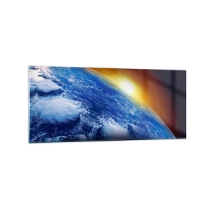 Obraz na skle - Východ slnka nad modrou planétou - 120x50 cm