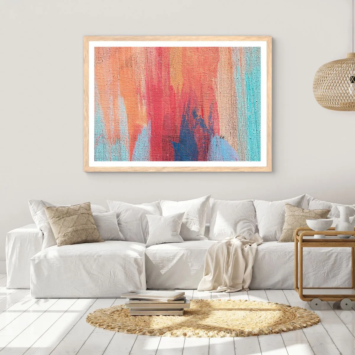 Plagát v ráme zo svetlého duba - Stekať dúhou - 50x40 cm