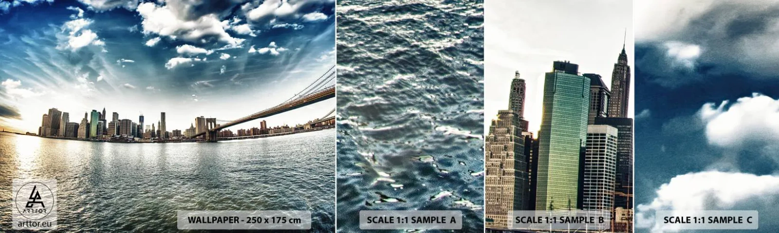 Vzorka samolepiacej fototapety Deluxe Sticker - Sklenený ostrov - Mesto, New York, Architektúra - 100x30 cm