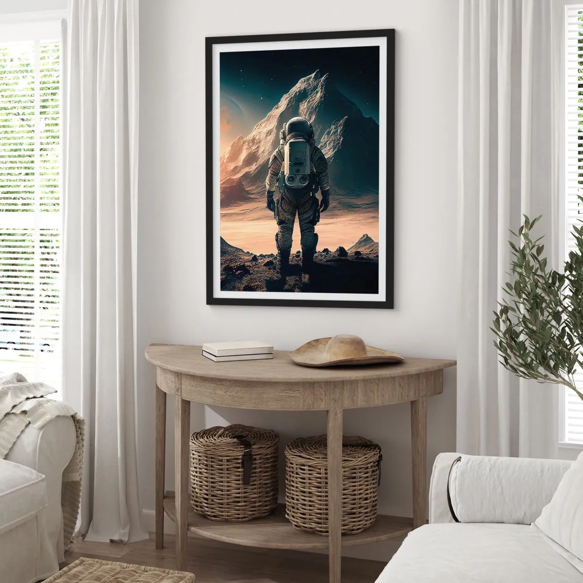 Plagát v čiernom ráme - Astronaut na cudzej planéte v hviezdnom svetle - 50x70cm - Nová výzva - Moderná nástenná dekorácia do obývacej izby a spálne ARTTOR