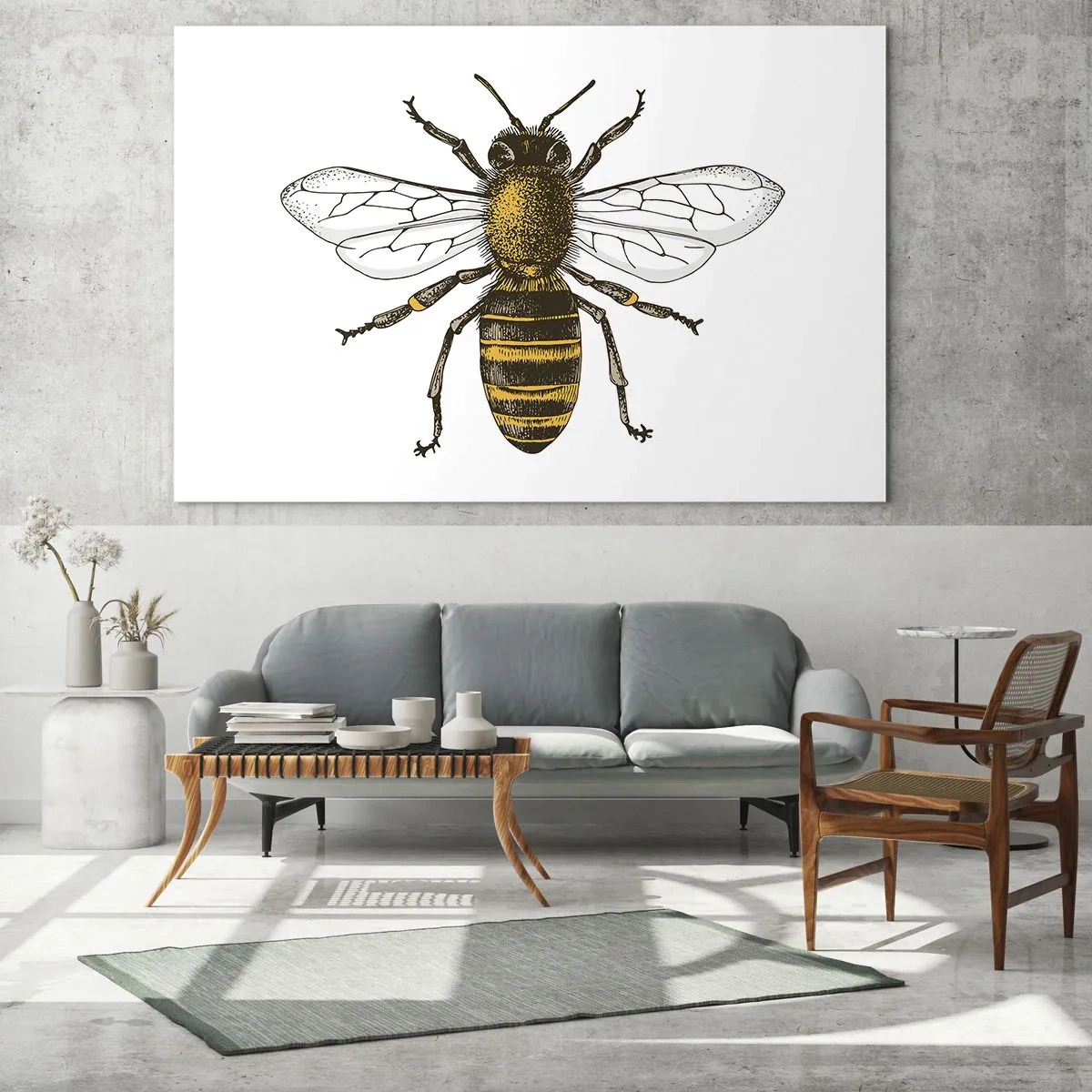 Obraz na skle - Detailná ilustrácia včely na bielom pozadí - 70x50cm - Krásna a dobrá - Moderná nástenná dekorácia do obývacej izby a spálne ARTTOR