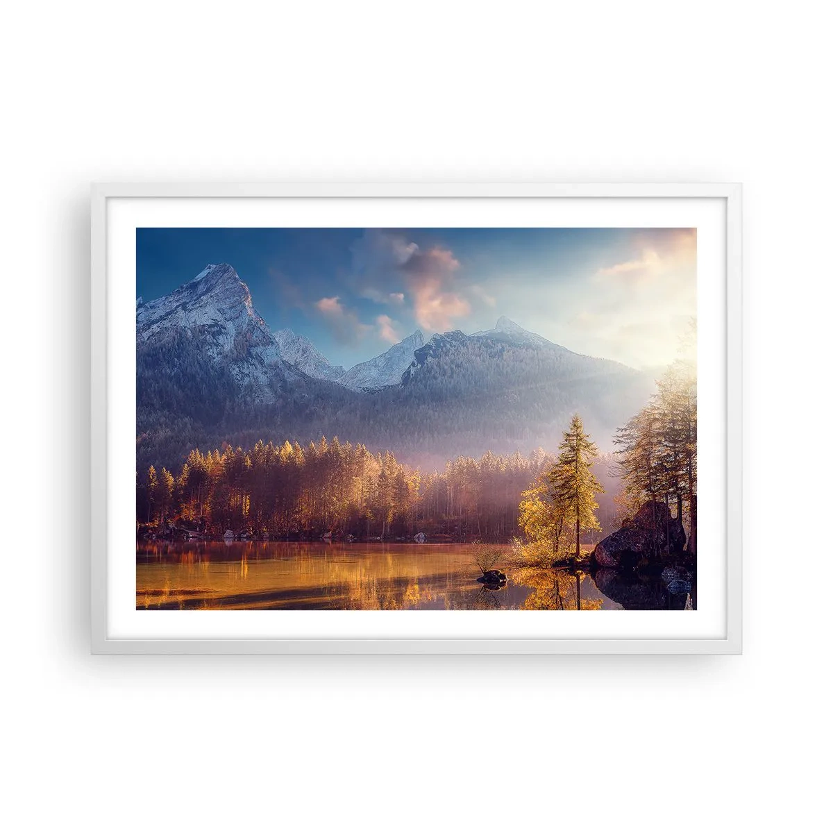 Plagát v bielom ráme - V horách a údoliach - 70x50 cm