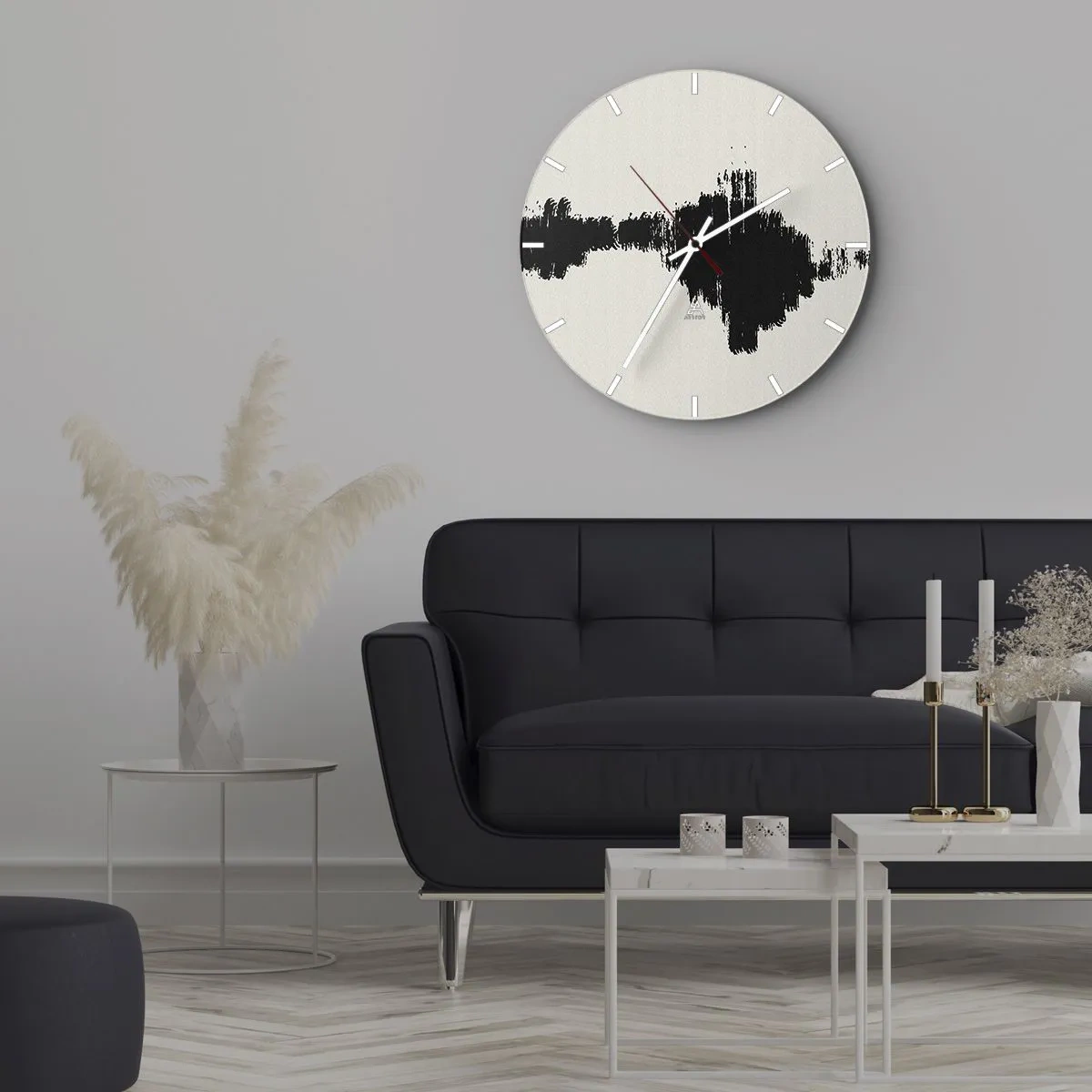 Nástenné hodiny - Čierny ťah štetcom na svetlom pozadí v abstraktnom štýle - 30x30cm - Vibrácie predstavivosti - Moderná nástenná dekorácia do obývacej izby, kuchyne a spálne ARTTOR