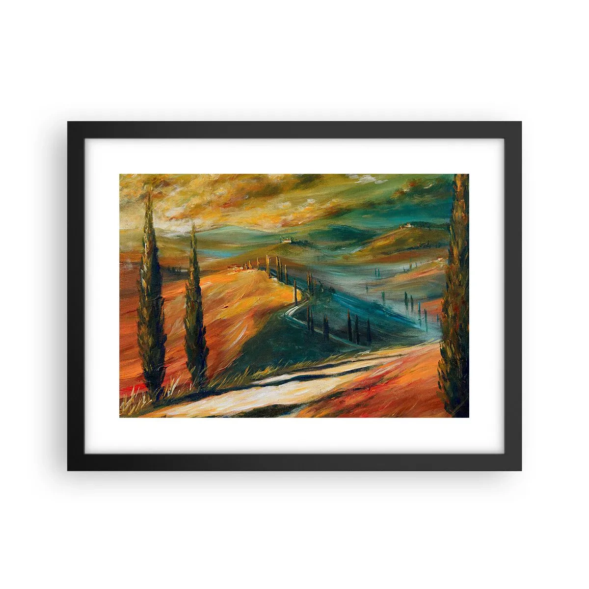 Plagát v čiernom ráme - Toskánska krajina - 40x30 cm