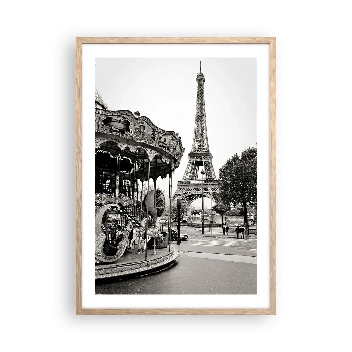 Plagát v ráme zo svetlého duba - Ak zábava, tak len v Paríži - 50x70 cm