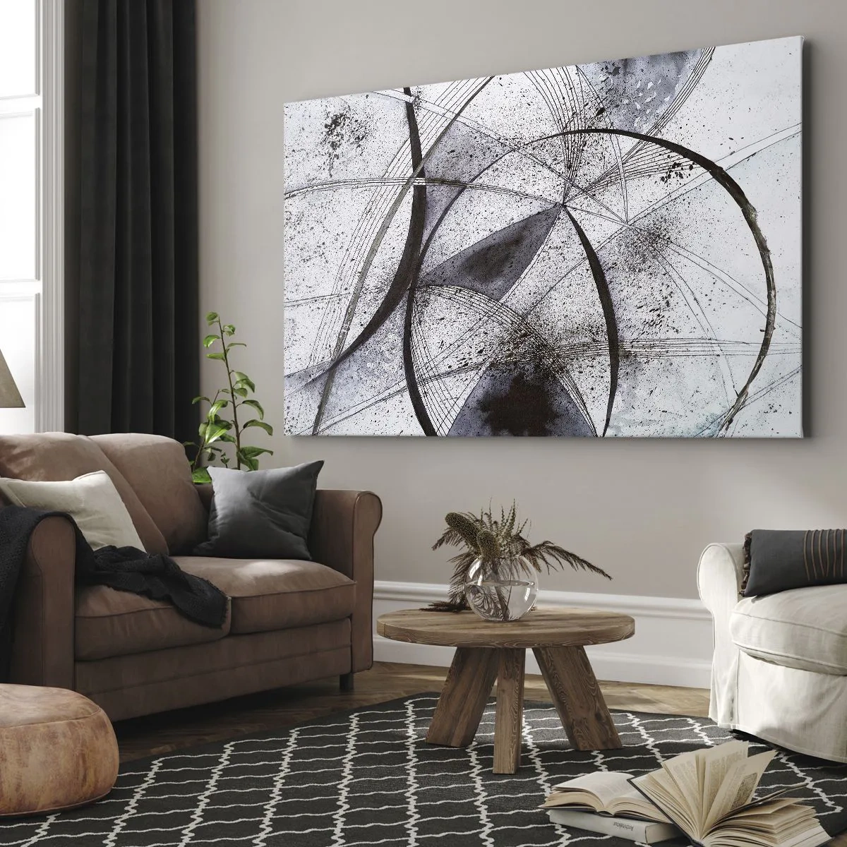 Obraz na plátne - Abstraktné čiary a tvary v odtieňoch sivej a čiernej - 70x50cm - Futuristická fantázia - Moderná nástenná dekorácia do obývacej izby a spálne ARTTOR
