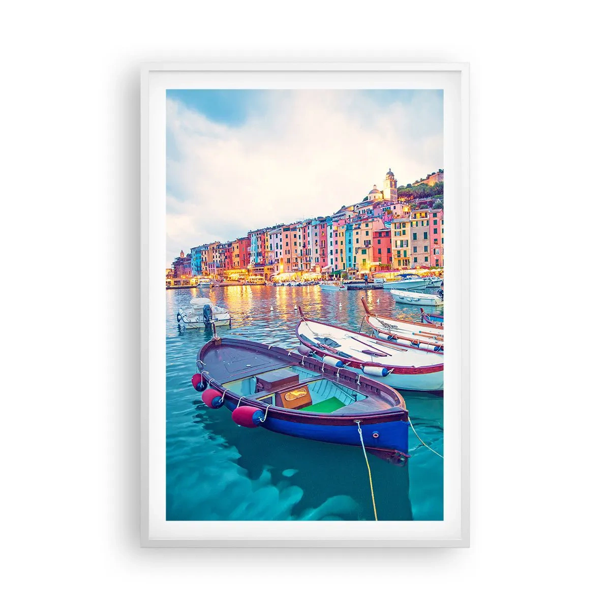 Plagát v bielom ráme - Farebný večer v prístave - 61x91 cm