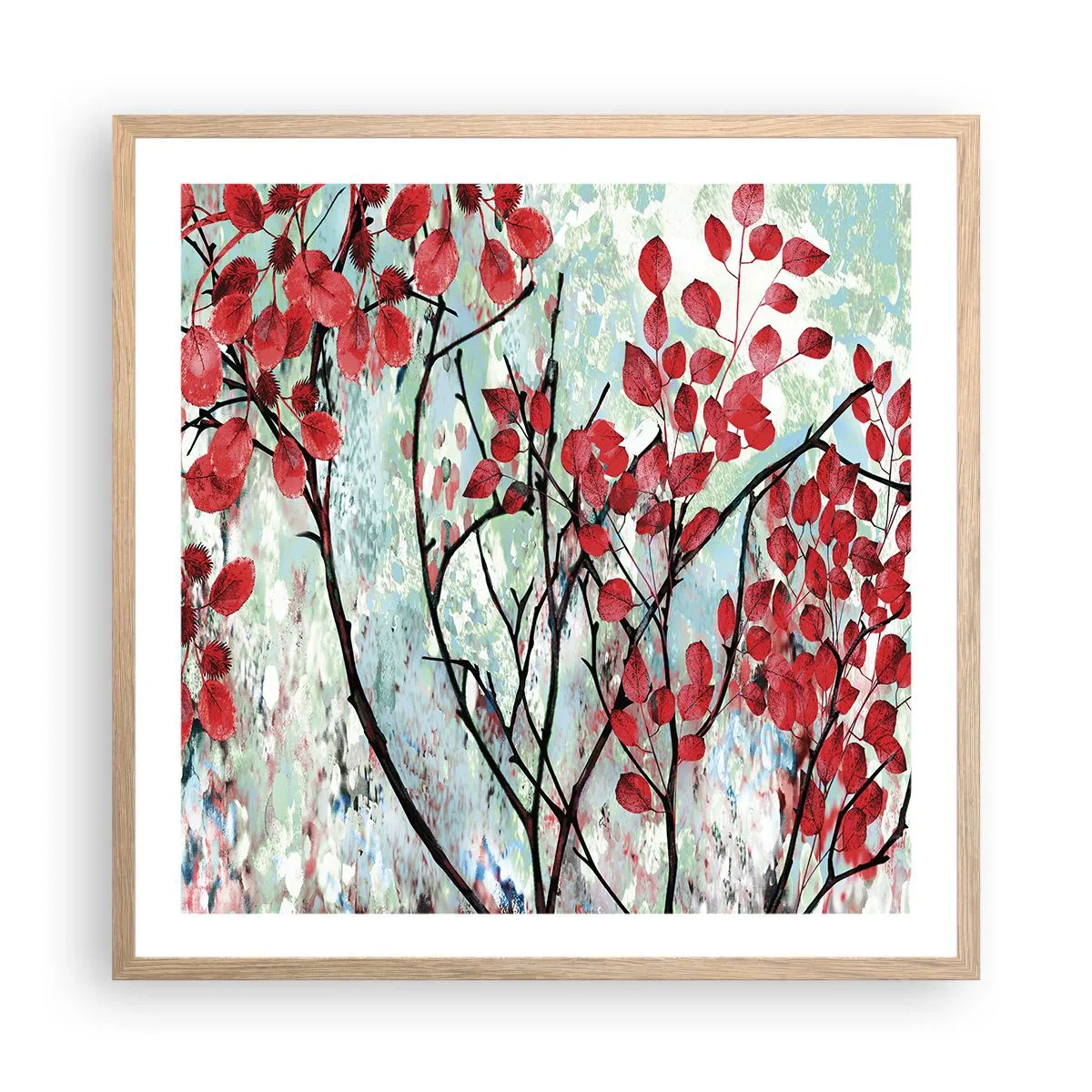 Plagát v ráme zo svetlého duba - Strom v šarlátovej - 60x60 cm