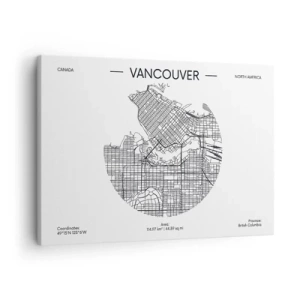 Obraz na plátne - Mapa Vancouveru v minimalistickom čiernobielom štýle - 70x50cm - Anatómia Vancouveru - Moderná nástenná dekorácia do obývacej izby a spálne ARTTOR