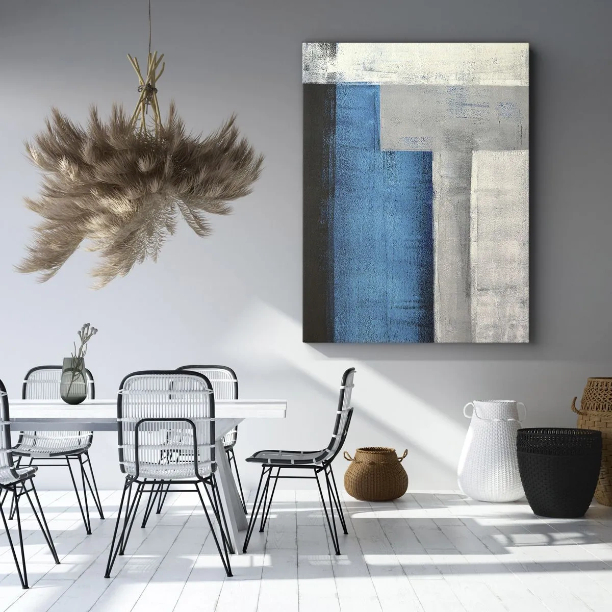 Obraz na plátne - Poetická kompozícia šedej a modrej - 55x100 cm