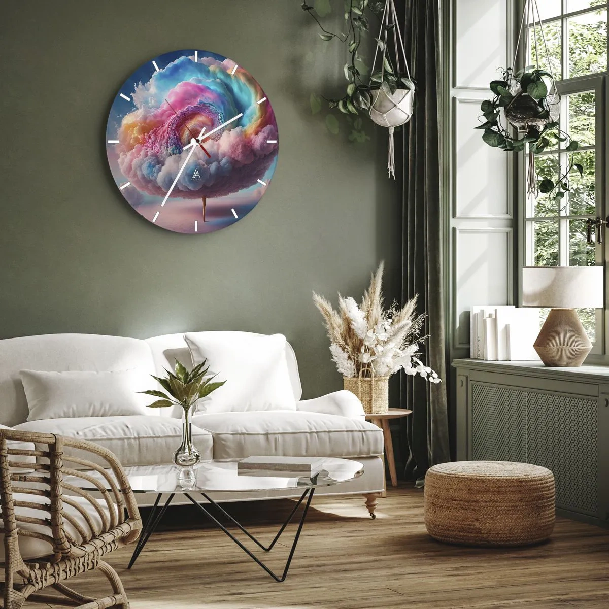 Nástenné hodiny - Fantastický oblačný strom v pastelových farbách - 30x30cm - Sen o zábavnom parku - Moderná nástenná dekorácia do obývacej izby, kuchyne a spálne ARTTOR