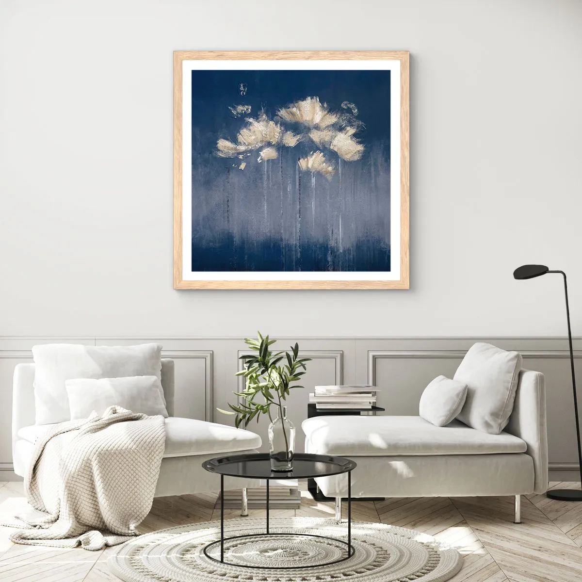 Plagát v ráme zo svetlého duba - Ako okvetné lístky vo vetre - 50x50 cm