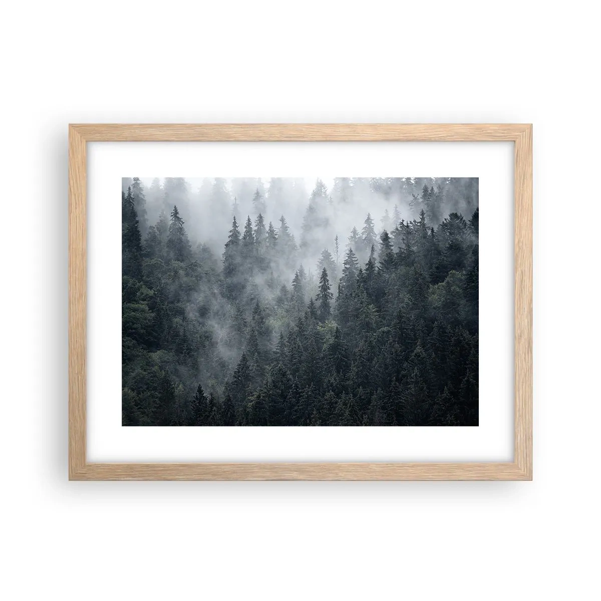 Plagát v ráme zo svetlého duba - Lesné svitania - 40x30 cm