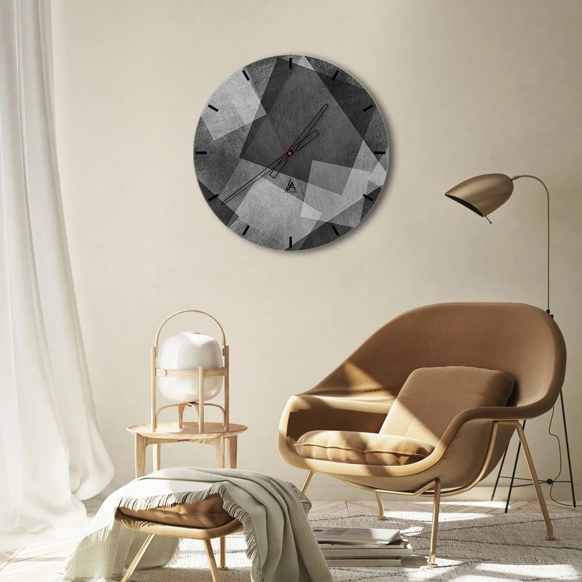 Nástenné hodiny - Abstraktné geometrické tvary v odtieňoch sivej - 30x30cm - Odveký symbol trvalosti a poriadku - Moderná nástenná dekorácia do obývacej izby, kuchyne a spálne ARTTOR