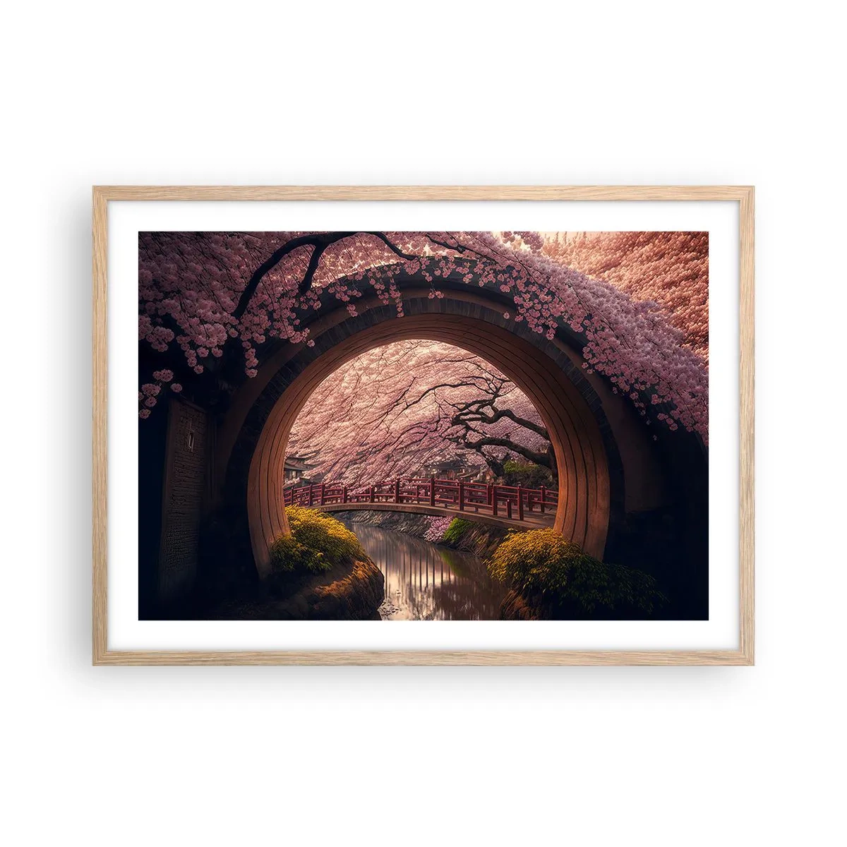 Plagát v ráme zo svetlého duba - Japonská jar - 70x50 cm