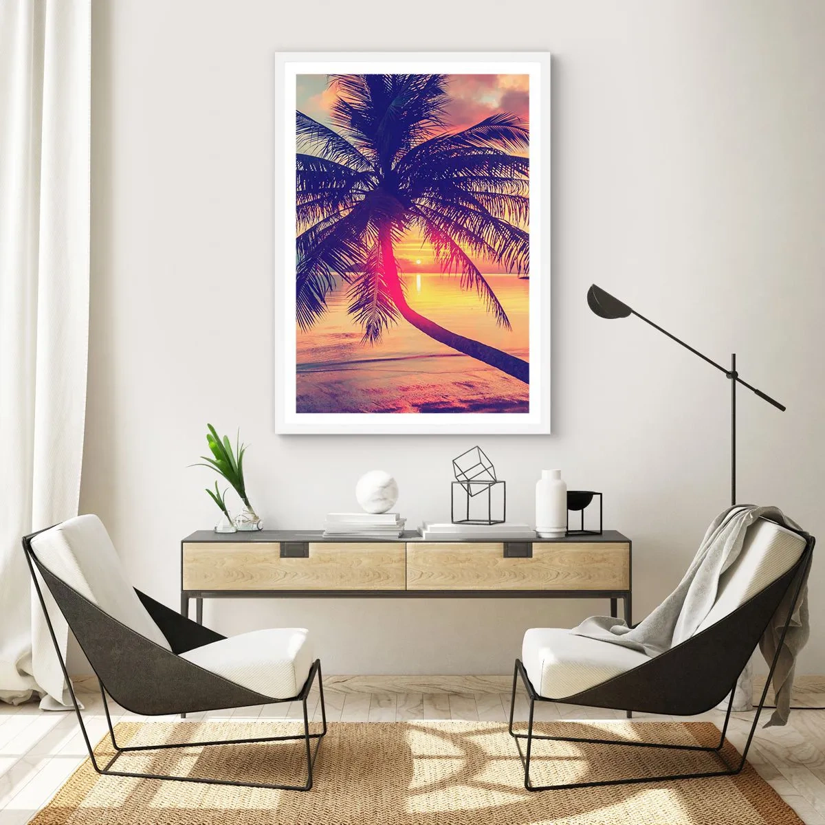Plagát v bielom ráme - Večer pod palmami - 70x100 cm