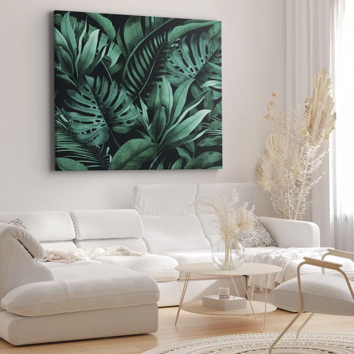 Obraz na plátne - Tropické listy v odtieňoch intenzívnej zelenej - 70x50cm - Hĺbka tropickej zelene - Moderná nástenná dekorácia do obývacej izby a spálne ARTTOR