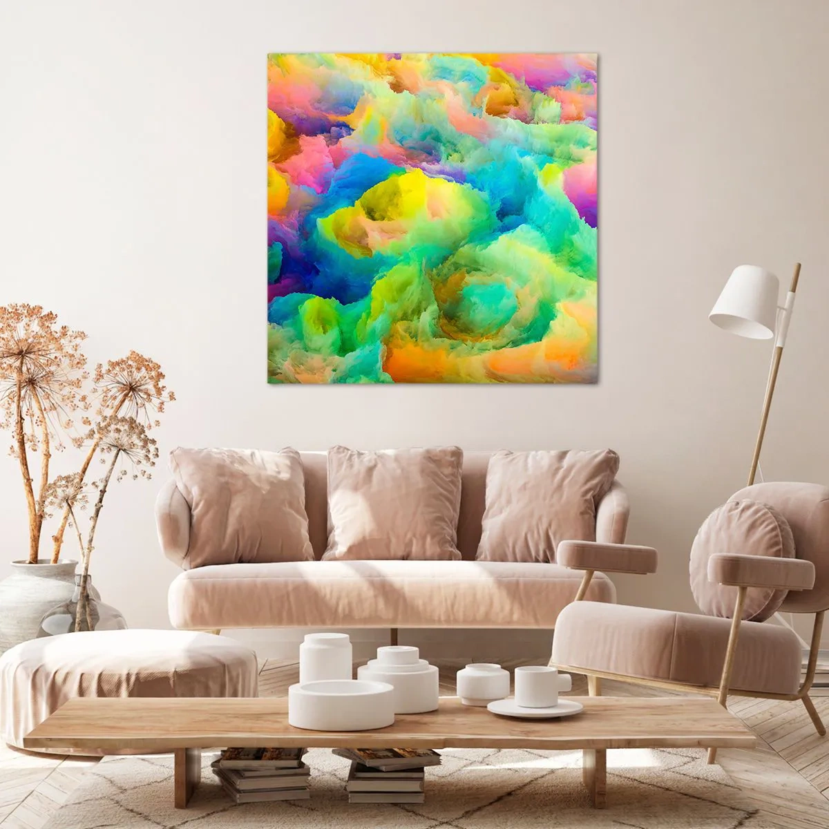 Obraz na plátne - Dúhové páperie - 50x50 cm