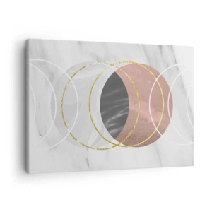 Obraz na plátne - Abstraktná geometrická kompozícia s kruhmi a kovovými detailmi - 70x50cm - Hudba sfér - Moderná nástenná dekorácia do obývacej izby a spálne ARTTOR