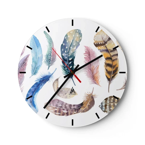 Nástenné hodiny - Farebné perie v akvarelovom štýle - 30x30cm - Ľahké, strakaté a viacfarebné - Moderná nástenná dekorácia do obývacej izby, kuchyne a spálne ARTTOR